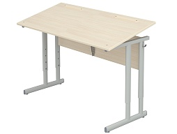 Стол с наклоном столешницы 0-35° школьный 2-местный 4-6 г/р регулируемый (дуб "Молочный", м/к серый, плоскоовальная труба)