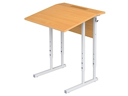 Стол с наклоном столешницы 10° школьный 1-местный 2-4 г/р регулируемый (бук, м/к серый, квадратная труба)