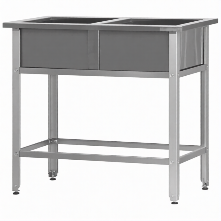 Ванна моечная ВМСн 700/2  2 м/о 600х600х350 (полка с отв., борт;ножка угл.)