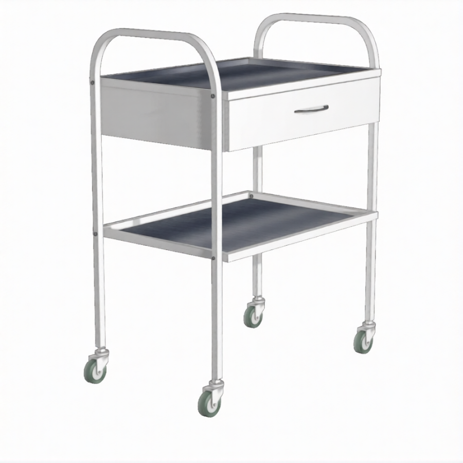 Стол инструментальный (колеса резина) с ящиком СИя-2н (каркас белый)