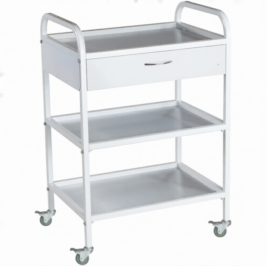 Стол медицинский инструментальный СМИ-03-01 (полки металл, колёса серая резина)