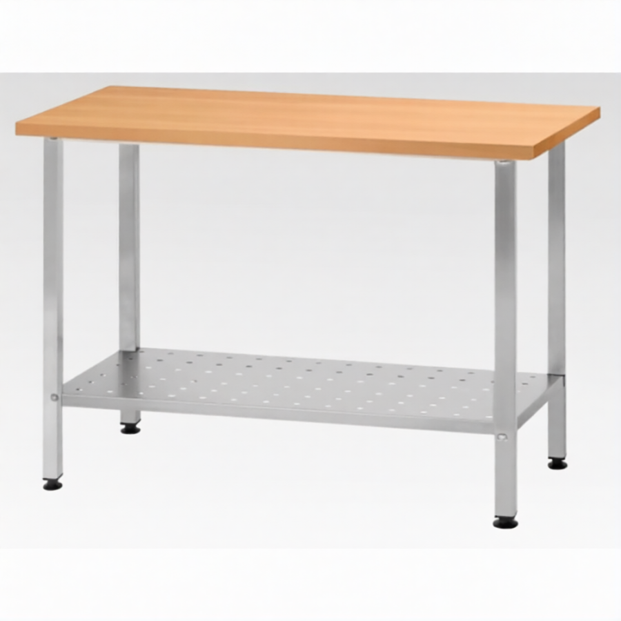 Стол кондитерский СПРн 860х1500х800 «Norma Ral» бук/40 (полка перф.; ножка проф., тр. 40х40)